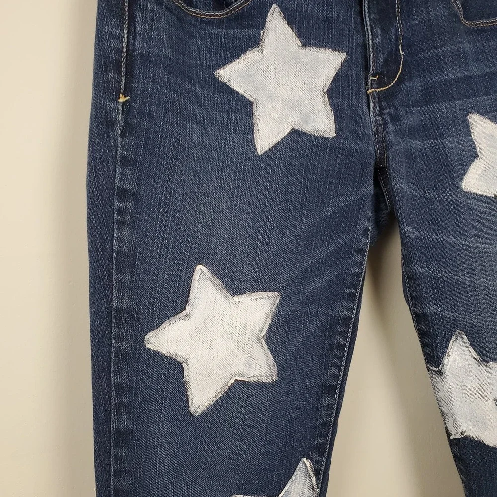 American Eagle | Star Graphic Jeans Skinny Stretch Frayed Hem Women's Size 6 - Picture 5 of 16